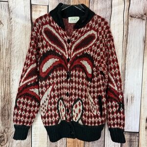 Vintage S.K.V.T. Cardigan Sweater Fair Isle 90s Cabin Core Wool Blend Size Large